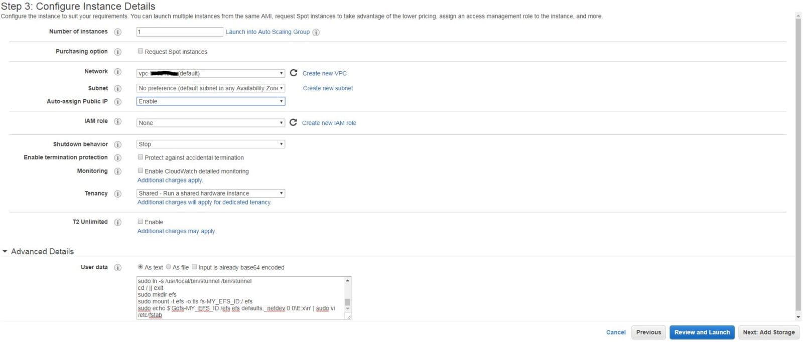 Configure Instance Details User Data