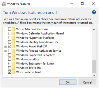Enable Windows Subsystem For Linux Via  Windows Control Panel