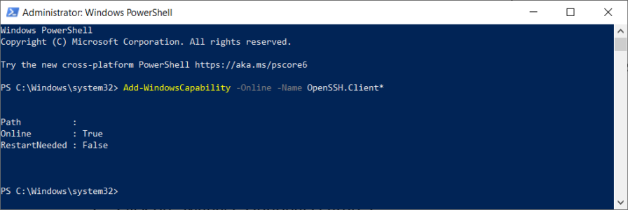 PowerShell Add Windows Capability OpenSSH